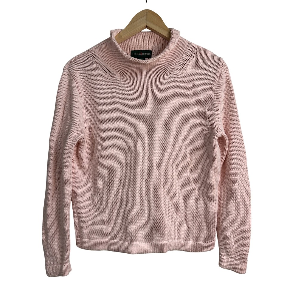 J Crew Always Roll Neck Knit Sweater Pink Cotton Lightweight Pullover Womens‎ XS